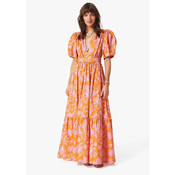 XIRENA Larkyn Orange Pink Print Midi Maxi Puff Sleeve Ruffle Dress Tuckernuck - Picture 16 of 16